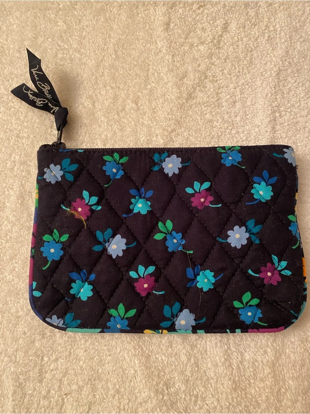 Vera Bradley Midnight Blue Quilted Cotton Floral Pouch Cosmetic Bag